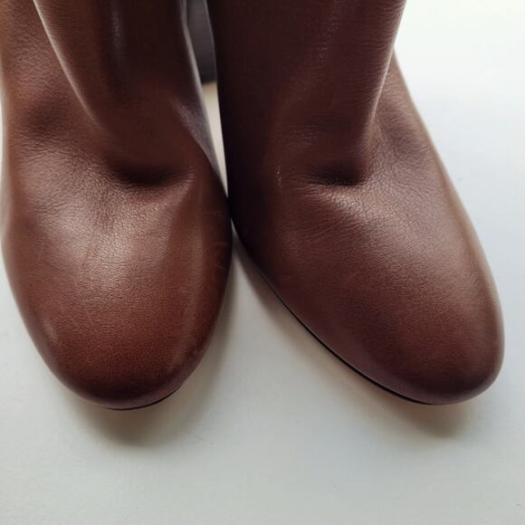 J Crew Leather Mid-Calf Stacked Anya Boot in Cognac Brown Size 8.5 - Picture 6 of 9